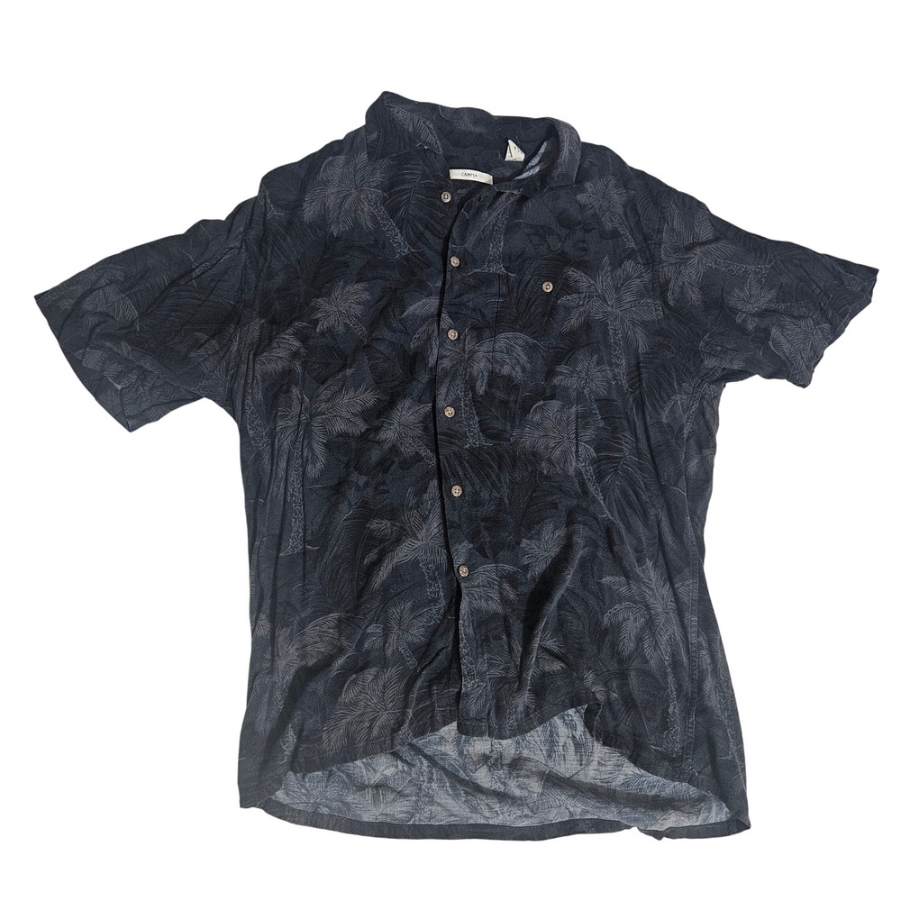 Moda Campia Mens Medium Navy Blue Tropical Palm Rayon Short Sleeve Button Shirt